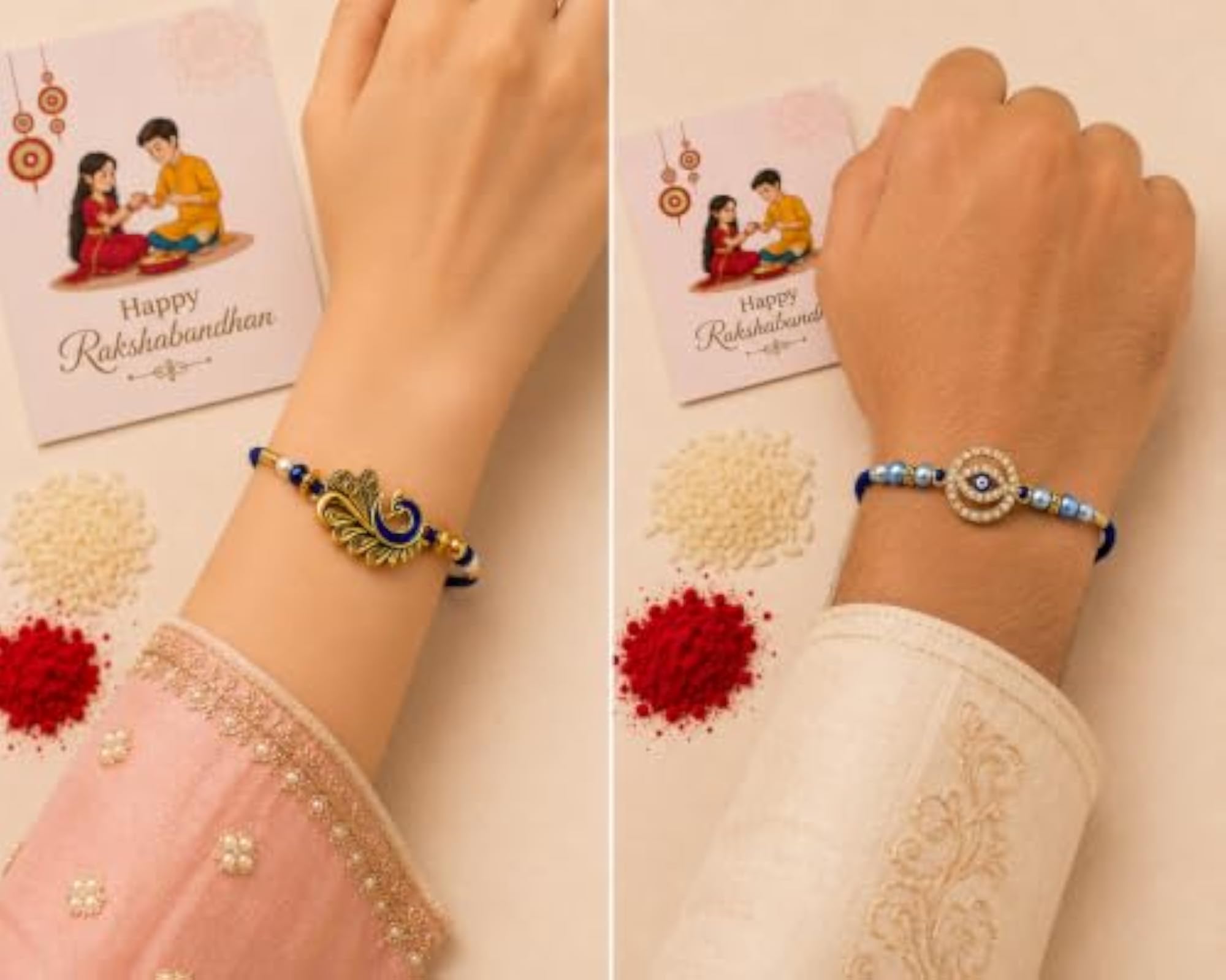 Premium Designer Rakhi Set of 2 for Brother, Evil Eye Combo
